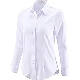 EOUOSS Button Down Shirts for Women Dress Shirts Long Sleeve Stretch Wrinkle Free Work Solid Casual Office Blouses Top