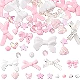 SUNNYCLUE 1 Box 290pcs Bowknot Beads Cute Bow Beads Assorted Acrylic Plastic Coquette Pink Bow Tie Star Heart Shape Round Loose Beading Kits for Jewelry Making Kits Women Crafting Supplies Accessories