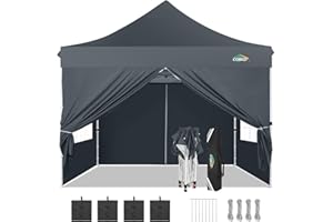 COBIZI 10x10 Pop Up Canopy with 4 Removable Sidewalls, Easy Set Up Canopy Tent, Waterproof Instant Party Tents for Weddings & Parties, UPF 50+ UV Protection, 3-Height Adjustable Frame,Grey