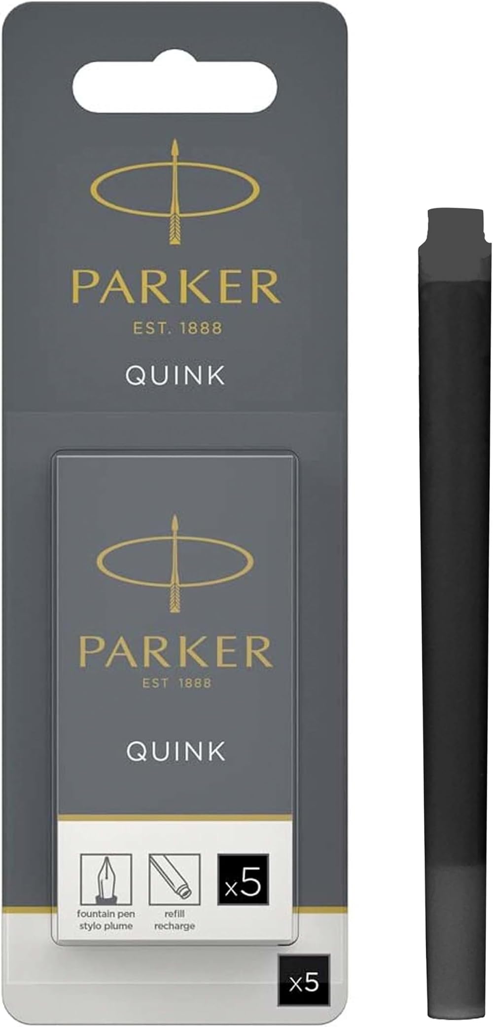 Parker Fountain Pen Ink Refill Cartridges Long Black QUINK 5 Count
