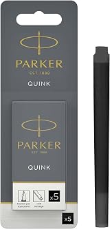 Parker Fountain Pen Ink Refill Cartridges Long Black QUINK 5 Count