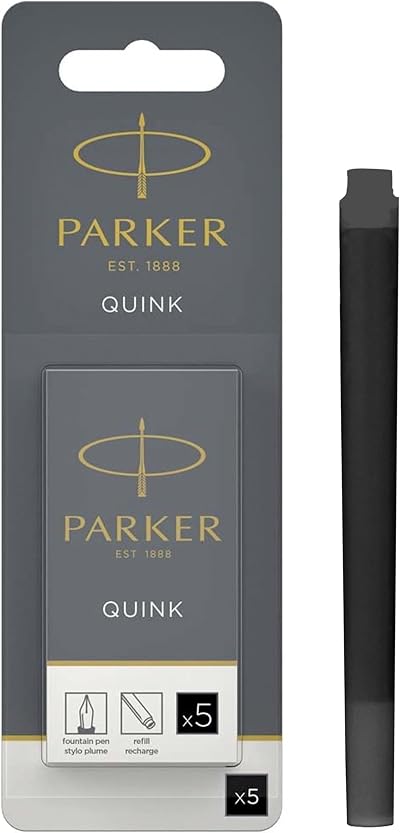 Parker Fountain Pen Ink Refill Cartridges Long Black QUINK 5 Count