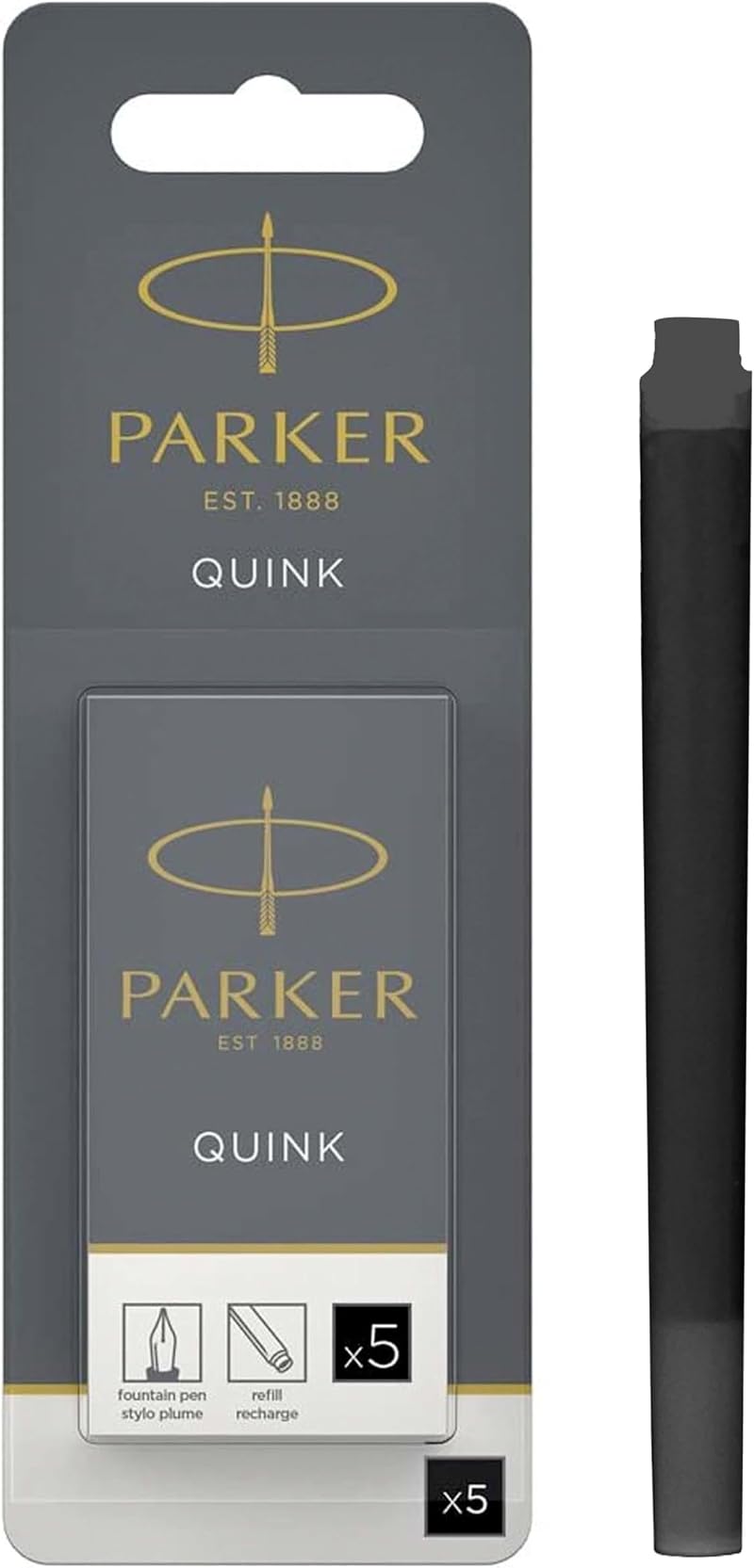 Parker Fountain Pen Ink Refill Cartridges Long Black QUINK 5 Count