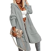 Aoysky Womens Long Cardigans Cable Knitted Open Front Oversized Hooded Outerwear Sweater Coat