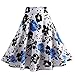 Fancyqube(TM Women Pleated Vintage Skirts Floral Print Midi Skirt Blue X-Large