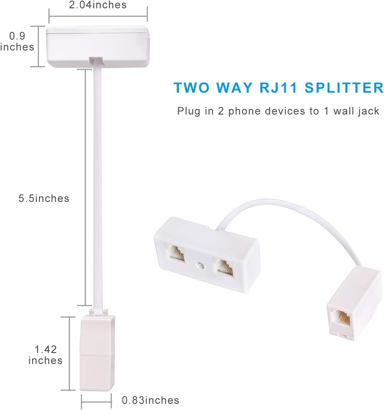 Telephone Wall Jack Adapter For Landline And Fax Machine With Rj11 Coupler 2pcs Phone Splitter 1 To 2 Landline Converter Telephone Accessories Electronics