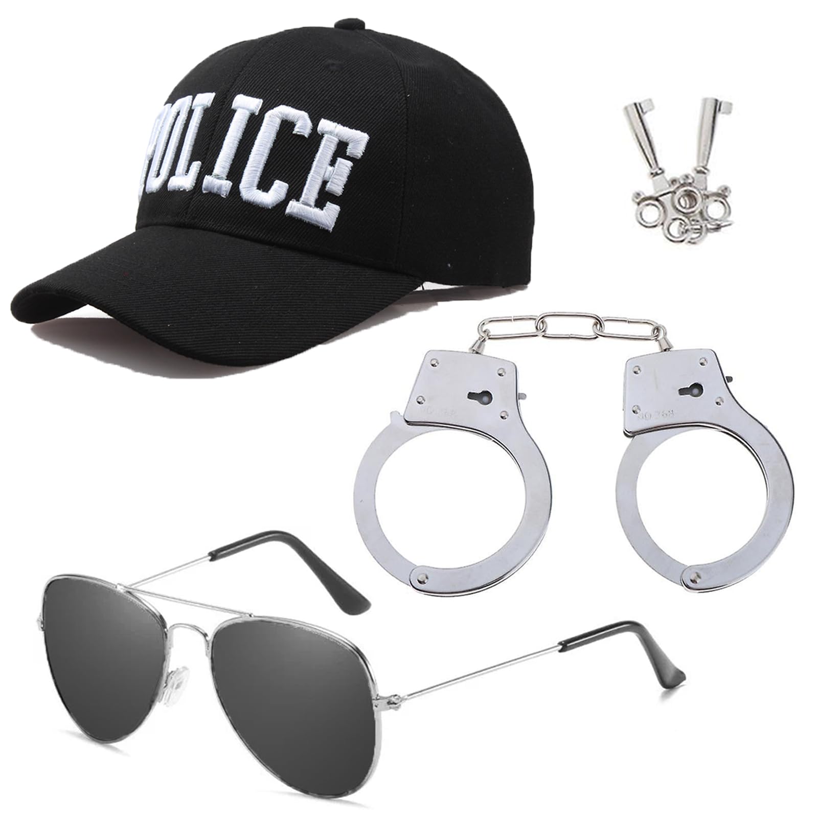Tbczvx 3 Pcs Police Accessories - Police Handcuffs, Hat, Sunglasses, Fancy Set for Cosplay, Halloween Dress Up