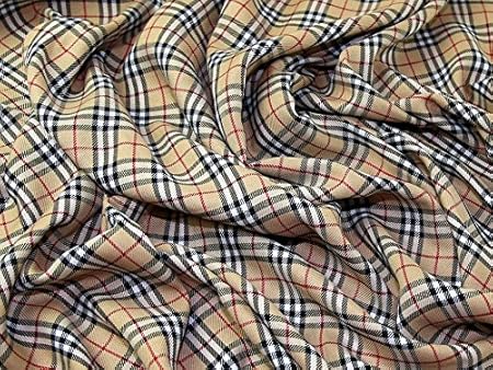 Minerva Crafts Burnberry Plaid kariert Polyester Tartan passend Kleid Stoff beige, schwarz & rot – Meterware