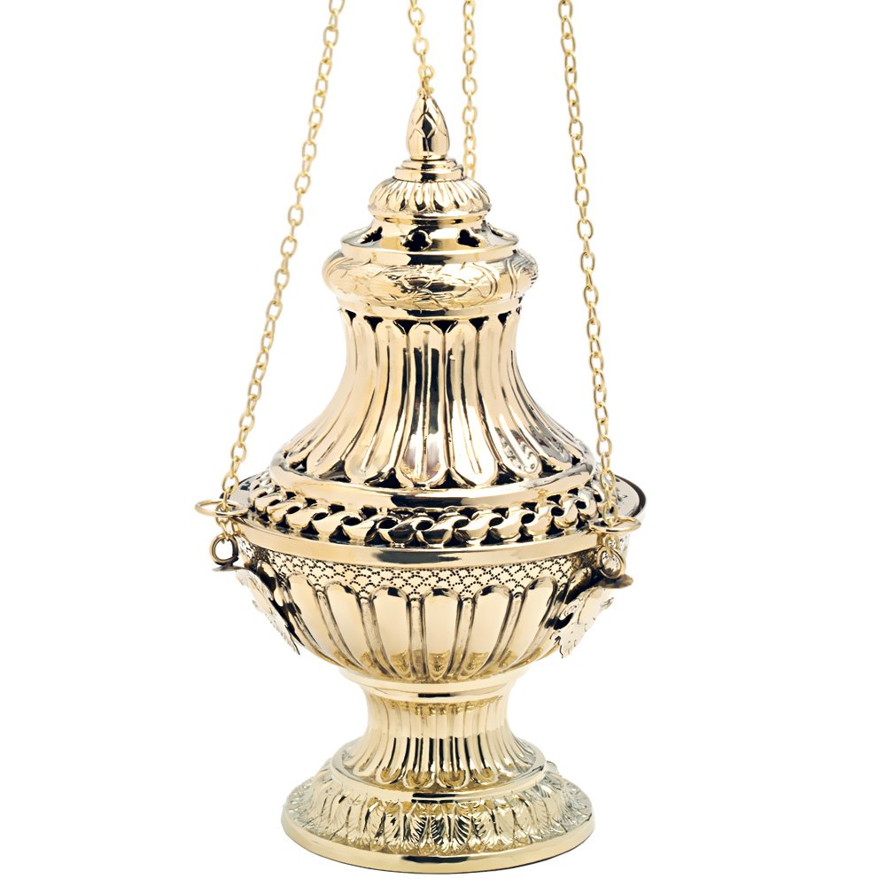 NKlaus Christmas Incense Burner with chain 60cm inner bowl big hanging vessel patterned gold 7635