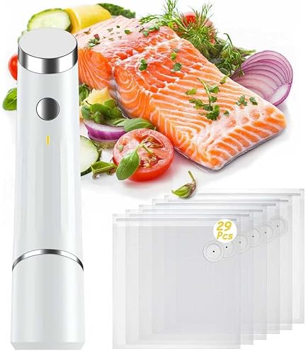 Machine Sous Vide Rechargeable Avec 30 Sacs - Conservation Alimentaire, Anti-gaspi, USB, Compacte