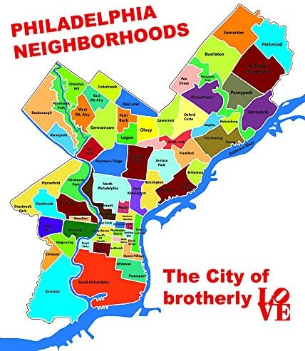 Philadelphia Block Map Typography Canvas Art Print (12x14)