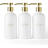 Janxin Shampoo and Conditioner Dispenser Set of 3,Refillable 20.5OZ Shampoo Bottles with Non-Slip Protective Silicone Pad,Shower Soap Dispenser with Waterproof Labels for Bathroom (White)