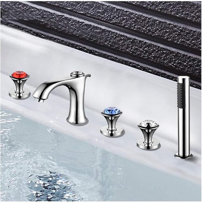 Cromado Cristal Grifo De Bañera con Mano De Ducha En Montado En