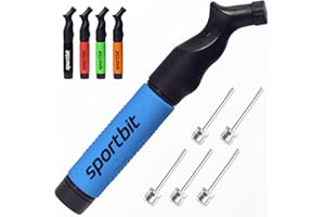 SPORTBIT Ball Pump with 5 Needles - Push & Pull Inflating System - Great for All Exercise Balls - Volleyball Pump, Basketball Inflator, Football & Soccer Ball Air Pump - Goes with Needles Set