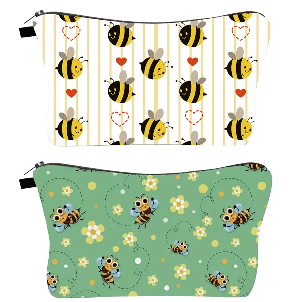 MEZHEN Bee Cosmetic Bag Makeup Bag Makeup Bag Purse Zipper Pencil Case Bee Cosmetic Bag Travel Toiletry Bag Waterproof, Green, S