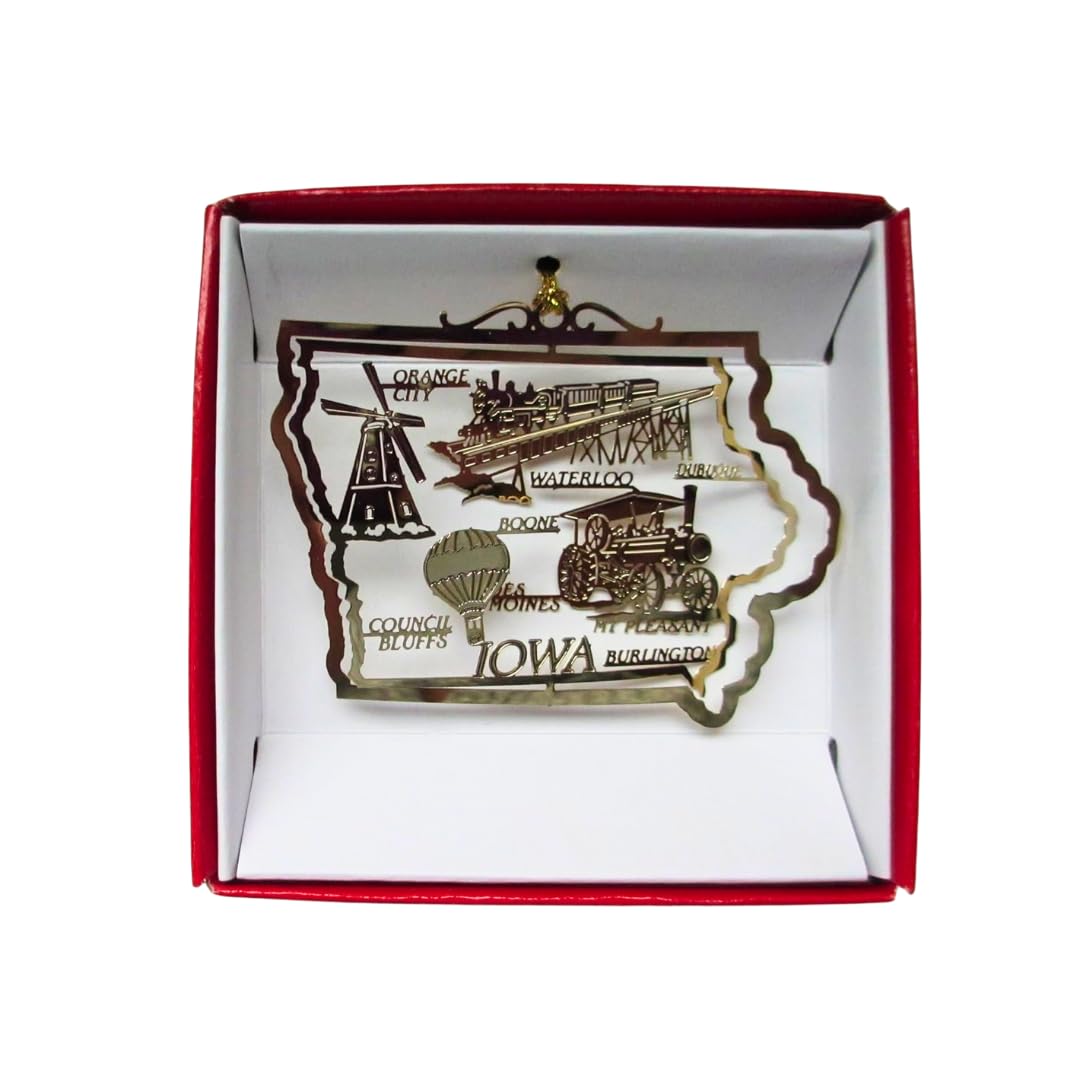 Nations Treasures Iowa State Brass Christmas ORNAMENT Souvenir Gift