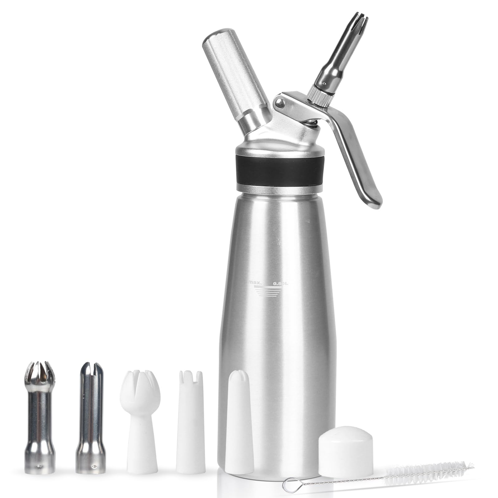 Photo 1 of NATUREKIT Homemade Whipped Cream Dispenser,Large 500ml / 1 Pint Capacity Cream Whip Canister with 6 Decorating Nozzles and Cleaning Brush,Leak Free Whipped Cream Maker for Desserts, Dips, Sauces