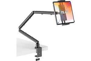 iPad Holder for Desk, Adjustable Tablet Arm iPad Desk Mount with C-Clamp, 30" Foldable Long Arm & 360° Rotation, Fits 4.7"–15