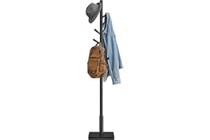 VASAGLE Solid Wood Coat Rack, Free Standing Hall Coat Tree with 8 Hooks, 3 Height Options, for Coats, Hats, Bags, Purses, for