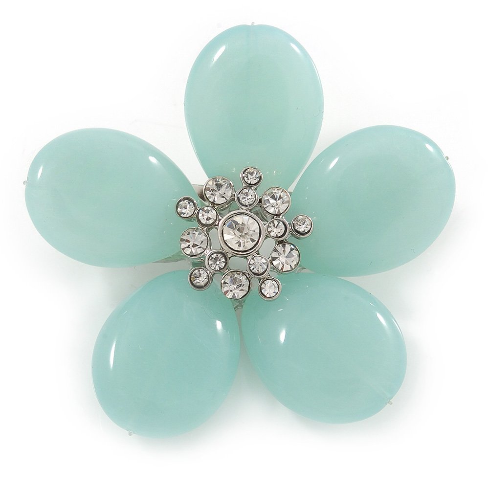 Pale Green Resin Stone Daisy Brooch - 60mm Across