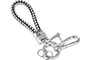 WUGIHAN American Flag Keychain 1-Pack, Leather Keychains for Men and Women, Comes with 2 Key Rings, 1 Anti-Lost D-Ring, 1 Screwdriver and 1 Carabiner (B-Silver/Black and White USA Flag)