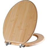 Elongated Bamboo Toilet Seat with Zinc Alloy Hinges, Easy to Install also Easy to Clean, Natural Bamboo, Light, 18.5-inch