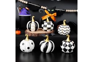 AKEROCK 6 PCS Ceramic Pumpkins for Halloween Decor, Black and White BOO Pumpkins for Table, Tiered Tray, Desk and Mantel Decorating- Indoor Halloween Decorations for Home