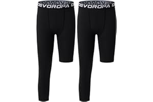 DEVOROPA Youth Boys One Leg Compression Pants for Basketball 3/4 Leggings Sports Tights Kids Athletic Soccer Base Layer