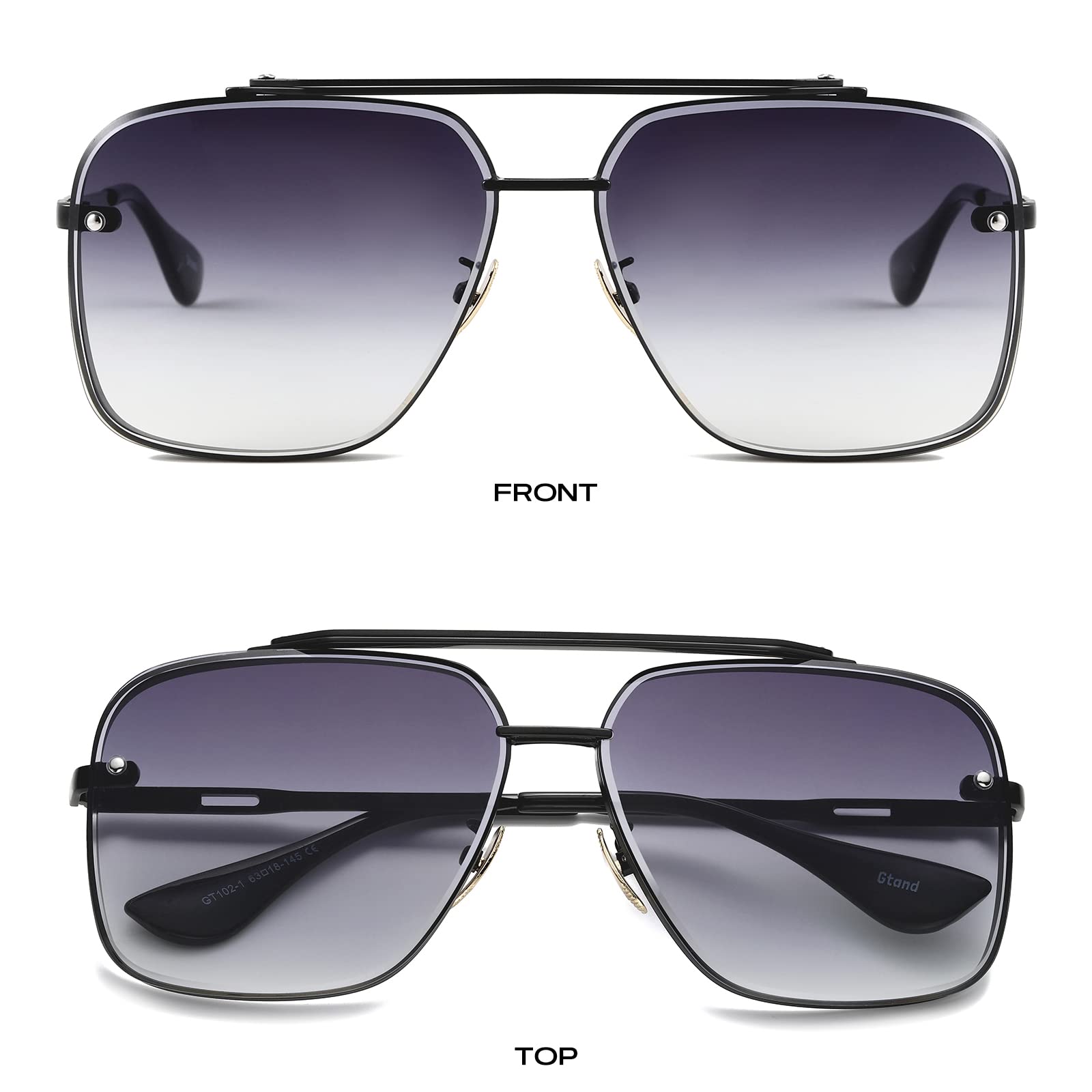 Gtand Fashion Oversized Square Aviator Gradient Sunglasses For Men Women Vintage Metal Sun Glasses 63mm
