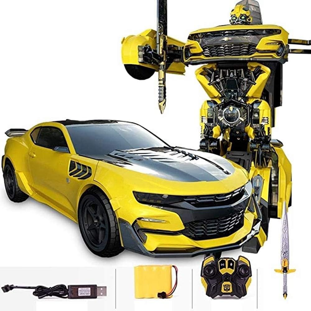 MUZoo,RC Tank Transformers Bumblebee Toy RC Car Robot With Weapon,2.4G Super Induction Charging Wireless Remote Control Car,Deformation Robot 360° Speed Drifting Stunt Car for Kids Boys Girls Birthday