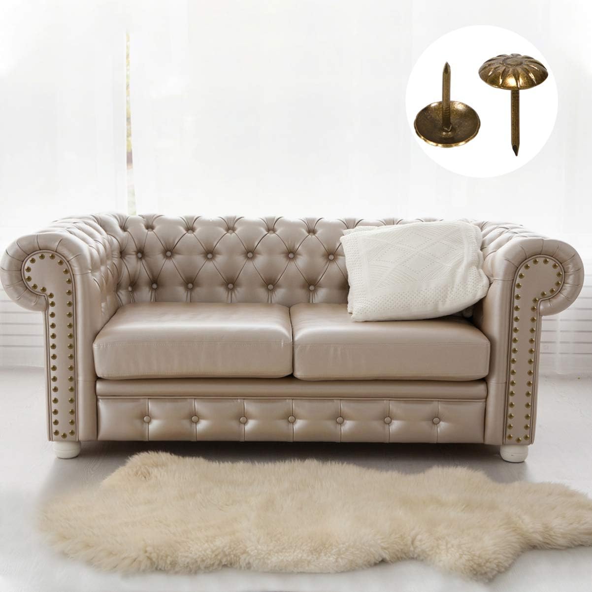 Supvox 100 Piezas de Tapicería de Latón Antiguo Tachuelas para Muebles