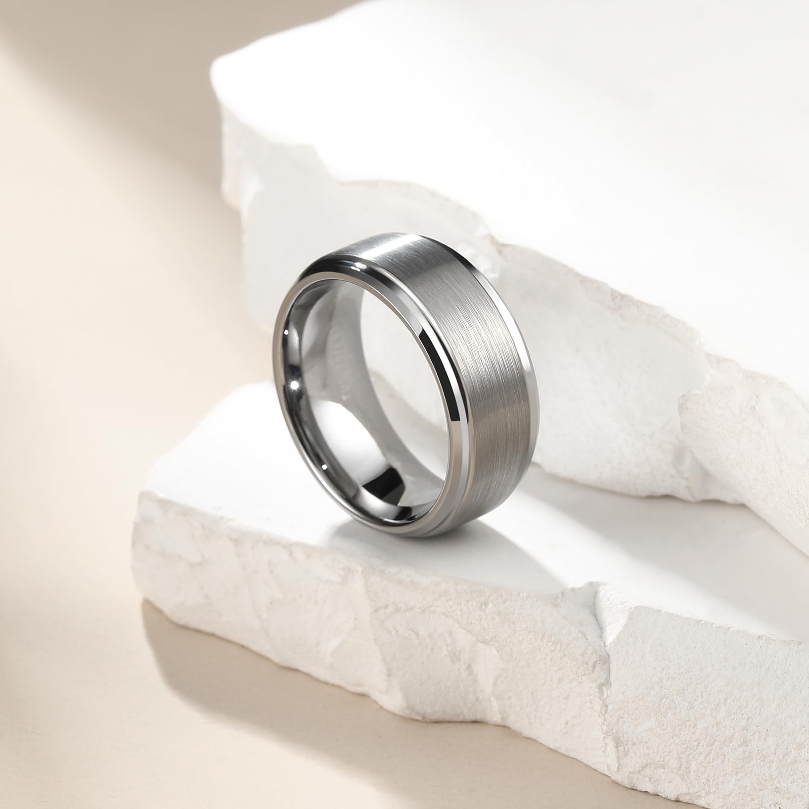 King Will Classic Tungsten Wedding Band for Men, 6/7/8/9/10mm Widths, Polished Finish Step Edge Matte Rings Comfort Fit