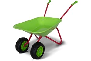 TMZ Dual-Wheel Kids Wheelbarrow Outdoor Toy Barrow Children Metal Wheelbarrow with Comfortable Handles for Garden -Red/Green