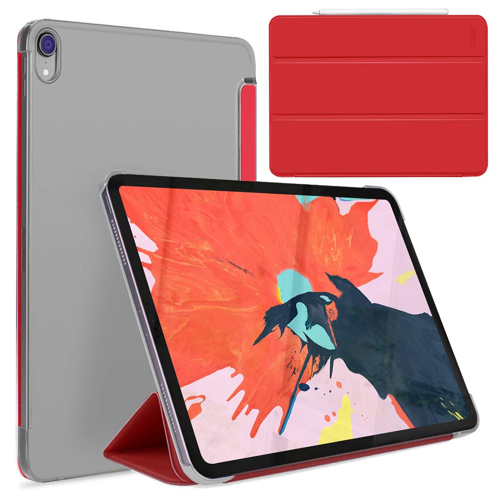 doupi FlipCase for iPad Pro 12.9 inch (2018), Deluxe Flip Cover with Smart Sleep/Wake Up Function, can be set up as stand for video viewing or writing, red