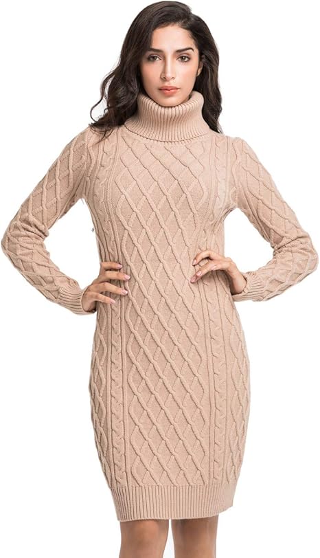 Amazon Com Lynz Pure Women S Turtleneck Sweater Dress Cable Knit