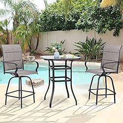 Vongrasig 3 Piece Patio Swivel Bar Set, All Weather