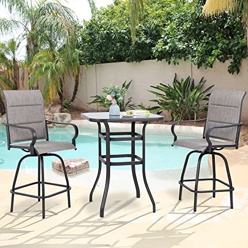 Vongrasig 3 Piece Patio Swivel Bar Set, All Weather