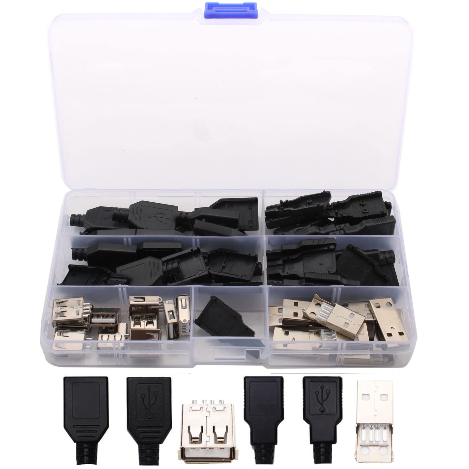 RUNCCI-YUN USB 2.0 Type A Male Socket 4-Pin Plug with Black Shell for DIY Data Connection