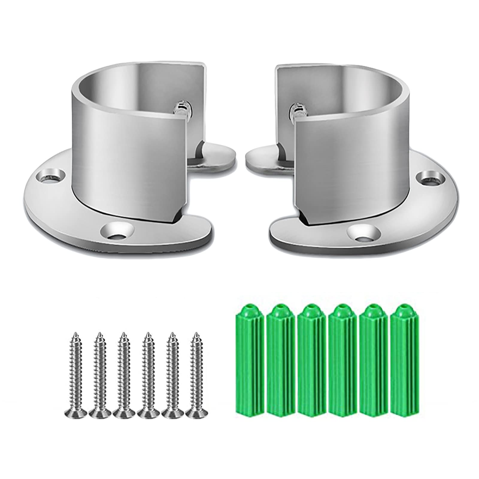 SHULLIN 1 Pair 32 mm Stainless Steel Round Tube Brackets Wardrobe Clothes Rail Tie Rod End Coat Holder U-Shape Rods Flange Set Pipe Holder U-Shaped Flange Holder with Screws