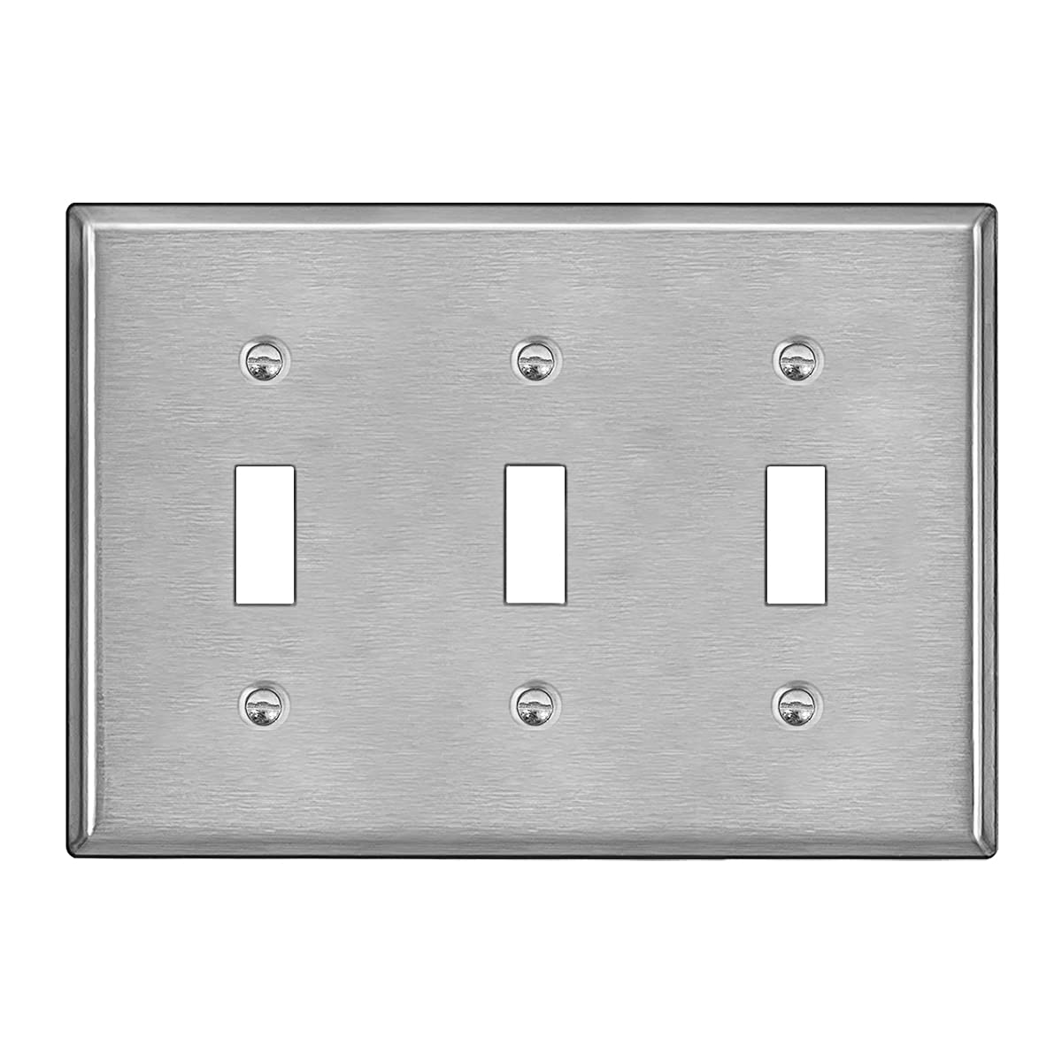 Photo 1 of BESTTEN 3 Gang Toggle Light Switch Metal Wall Plate with ?hite or Clear Plastic Film, Standard Size Durable Corrosion Resistant Industrial Grade Stainless Steel Material, Brushed Finish, Silver