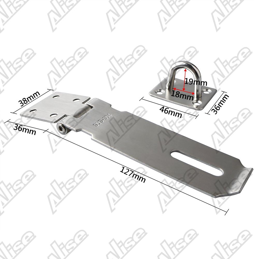 Alise MS9-5B Padlock Hasp Door Clasp Gate Lock SUS 304 Stainless Steel Finish, Silver - - 