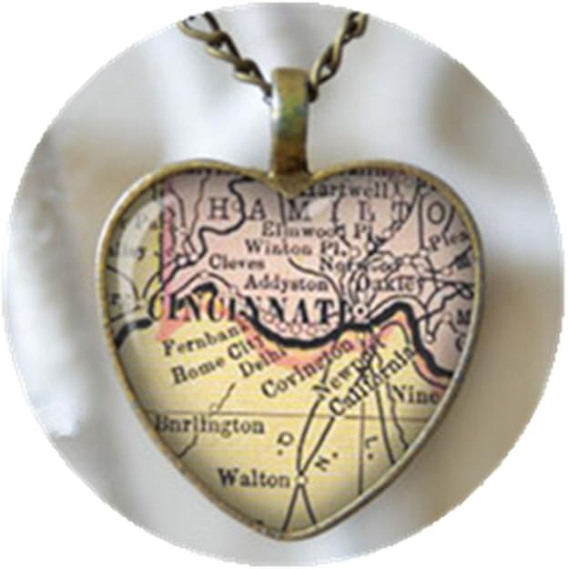 Cincinnati Ohio Collar De Mapa Vintage Con Forma De Corazon Colgante De Regalo De Ubicacion Amazon Es Joyeria