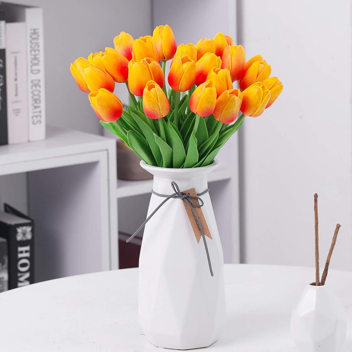 Veryhome Artificial Tulips Fake Tulip Flower Latex Material Real Touch Bouquets for Wedding Room Home Hotel Party Decoration and DIY Decor (Orange-20PCS) - Image 5
