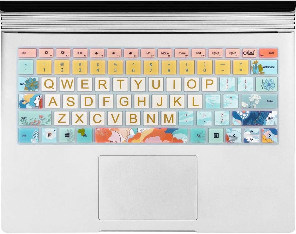 SANFORIN Keyboard Cover for Microsoft Surface Laptop 2017/Laptop 2 2018, Surface Book 2 13.5" and 15", Silicone Skin Protector with Floral & Big Letter Design, US Layout, Flowers