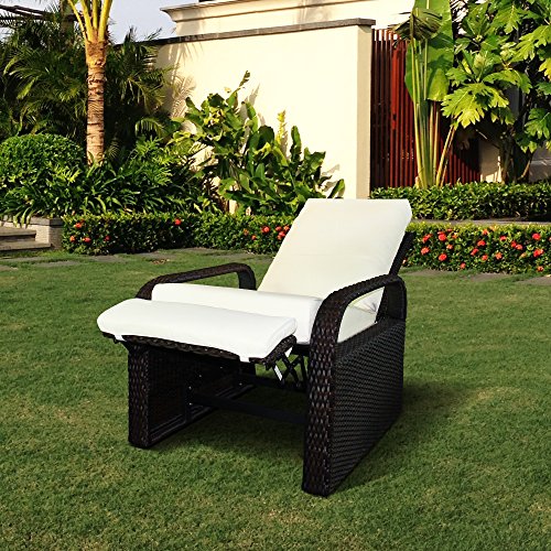 Babylon Outdoor Recliner Wicker Patio Adjustable Recliner Chair with 5.11" Cushions and Ottoman,Rust-Resistant Aluminum Frame,All-Weather Resin Rattan, Brown& Beige - Thumbnail 4