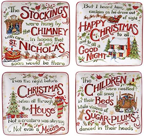 Certified International 'The Night Before Christmas' 6-inch Canape Plate with Assorted Designs (Pack of 4)