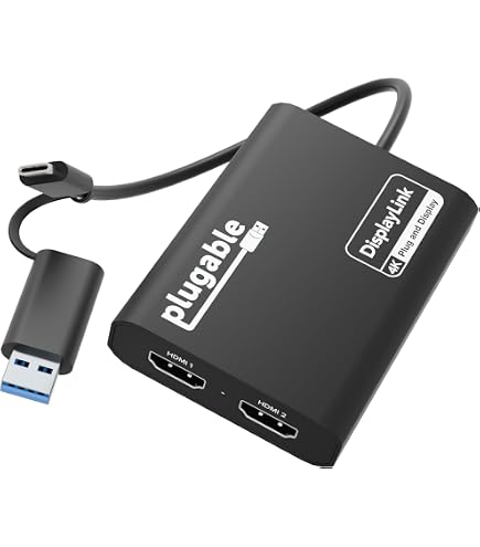 Plugable Adaptador USB C para HDMI, monitor duplo 4K 60Hz, Mac M1