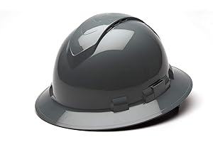 PYRAMEX SAFETY Pyramex Ridgeline Full Brim Hard Hat 4 Point Ratchet Slate Gray Vented
