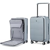 Hanke Wide Handle Luggage, 24 Inch Suitcase with Front Pocket, Top Open PC Hard Shell Suitcases with Spinner Wheels,Trunk Style Zipperless Aluminum Luggages Large Checked In(Grey, 69L)