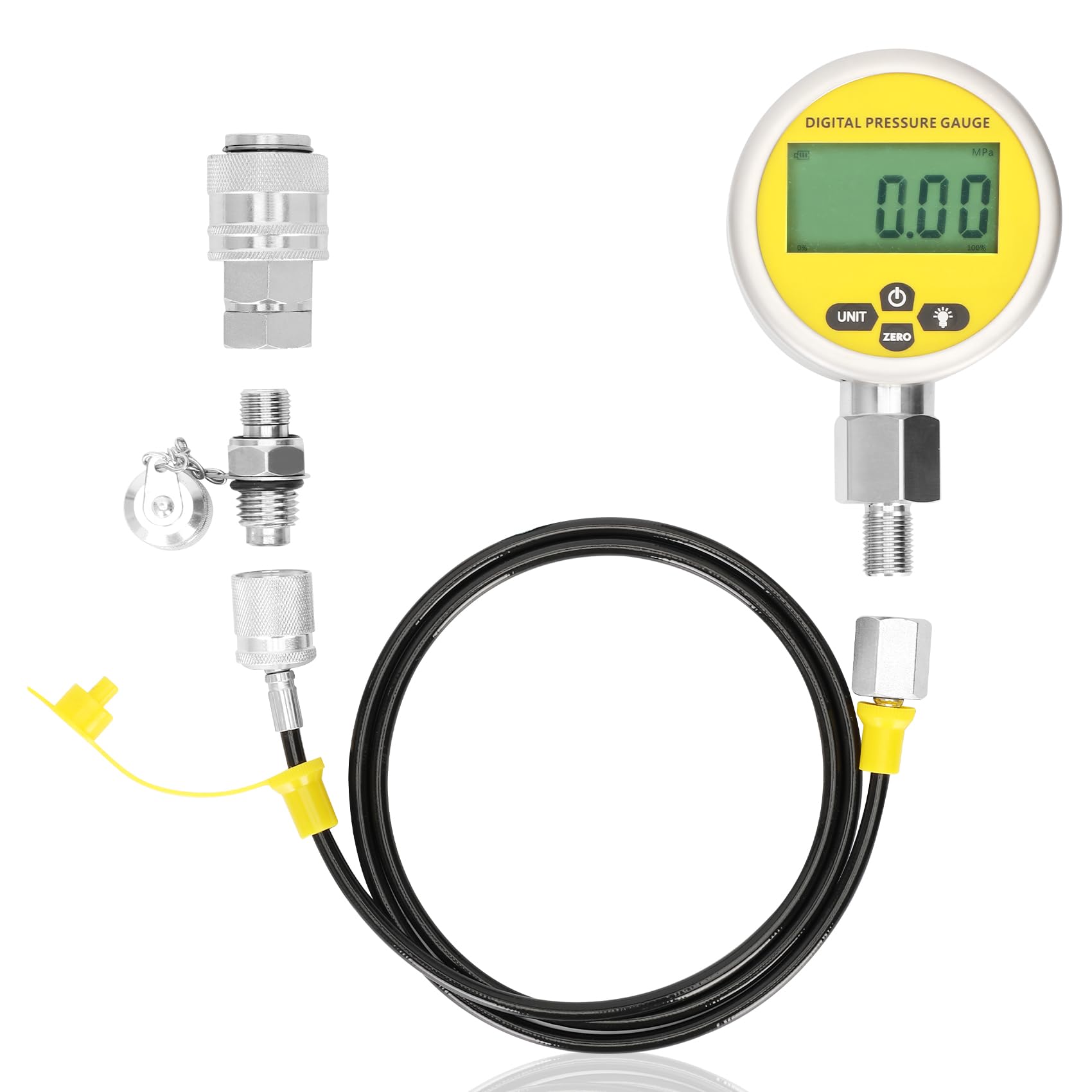 Photo 1 of 10000PSI Digital Hydraulic Pressure Gauge Kit Manometer Tester for USA Brand Excavator, 1 Gauge 1 Hose 2 Couplings, 0.4% Accuracy, G1/4 Connector, 700BAR/70Mpa